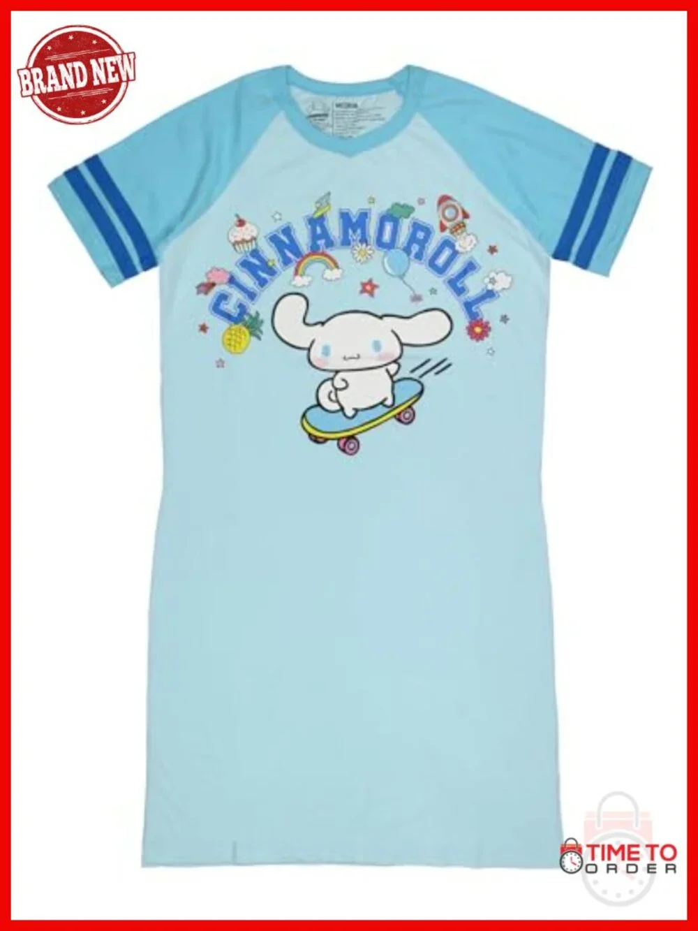 V-Nightgown Raglan Sleeve Nightshirt Cinnamoroll Sleepwear